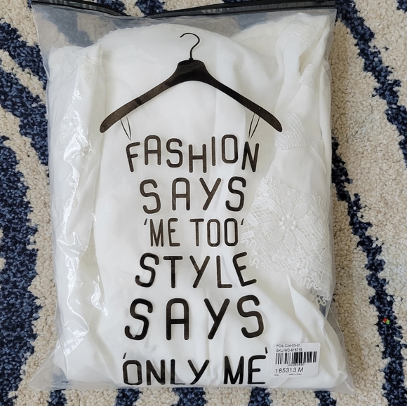 NWT White Oversized Peasant Lace Flowy Boho Cottage Core Dress Size Medium Large - Picture 6 of 11